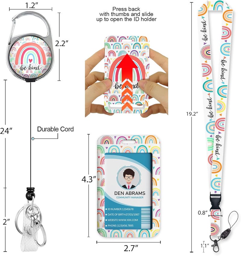 Piefly Teacher Lanyards for Id Badges, Rainbow Be Kind Badge Holder with Retractable Badge Reel Clip, Adjustable Name Tag Lanyard Vertical ID Card Protector Case for Women Nurse Doctor Student - Image 5